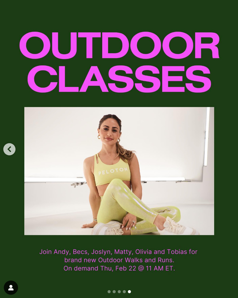 Peloton's "This Week at Peloton" Instagram post highlighting new outdoor classes. Image credit Peloton social media.